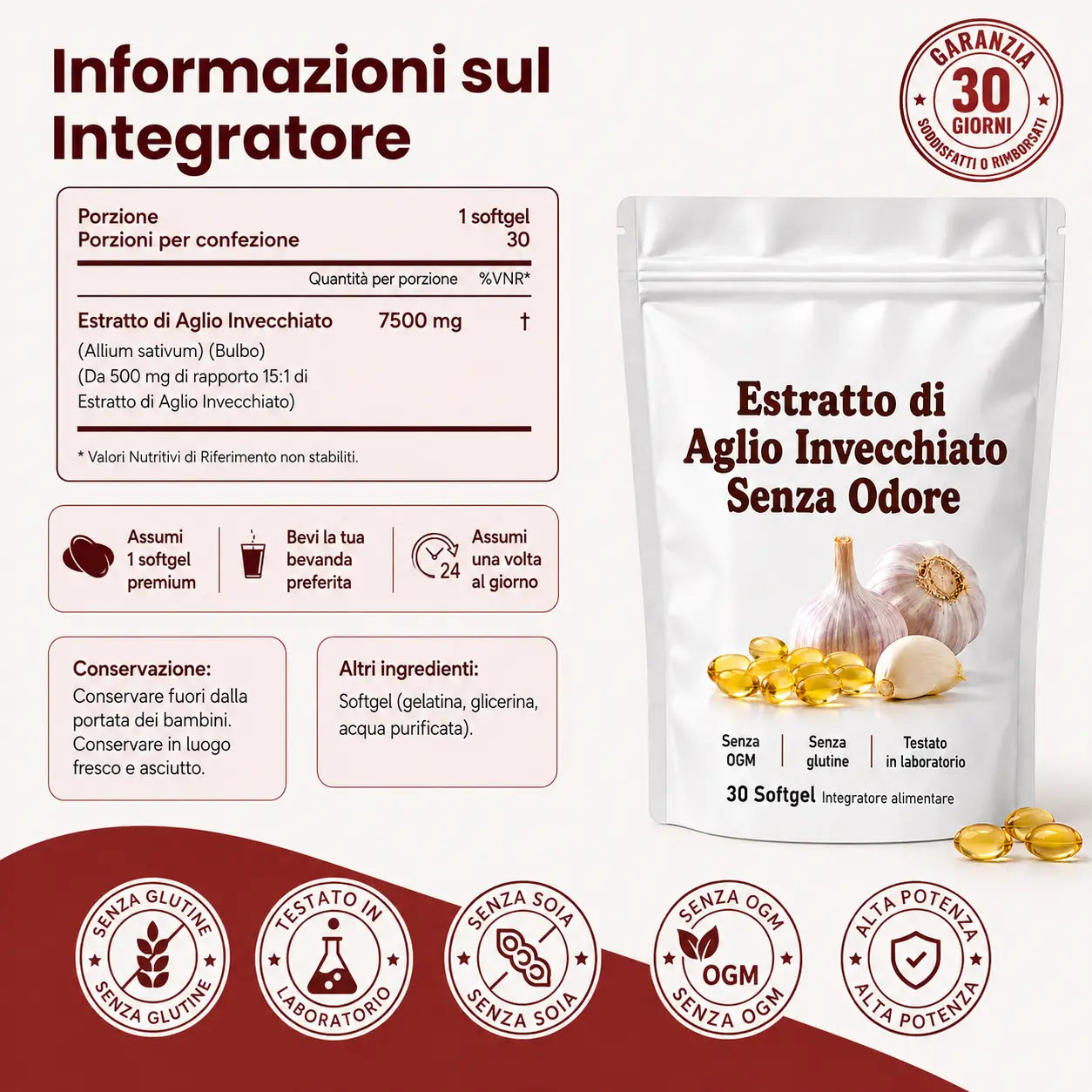 Estratto di Aglio Invecchiato – 7500mg Softgel Inodore